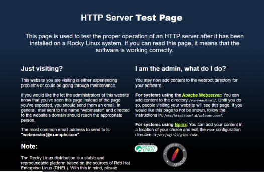 Default Apache Web Page on Rocky Linux 9