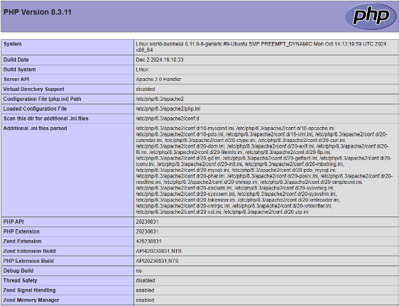 PHP Info Page in Ubuntu 24.04